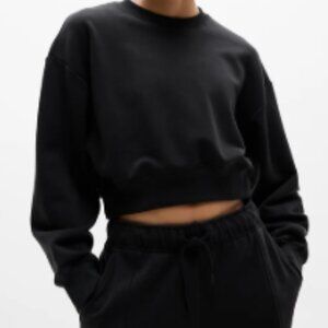 Athleta Heavyweight Terry Ultra Crop Crew Sweatshirt, Color: Black